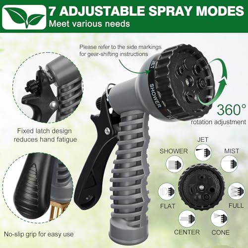 100 FT 3/8" Lightweight Coiled Garden Hose EVA Flexible with 7 Function Nozzles and Brass Connectors for Garden Watering Plants Greenhouses Patios Olive Green