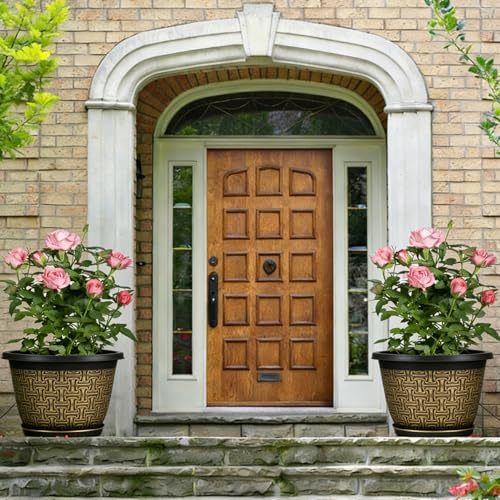Nooulap 4 Pack 12 Inch Plant Pots, Large Plastic Flower Planters - color: Gold 4-pack, size: 12 Inch