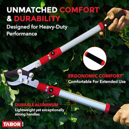 TABOR TOOLS GG21A Extendable Bypass Lopper with Compound Action, 27-40 Inch Telescopic Tree Trimmer & Branch Cutter, Long Reach Tree Pruner with 1 1/2 Inch Cut Capacity, Makes Clean Neat Cuts - style: GG21A 27"-40" Extendable Bypass Lopper with lever