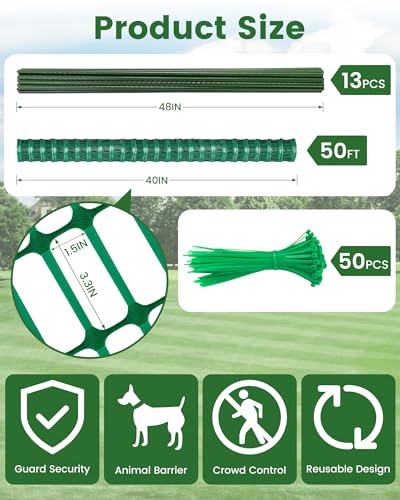 40" x50' Temporary Fence with Posts, Dog Fence Outdoor for Yard, Green