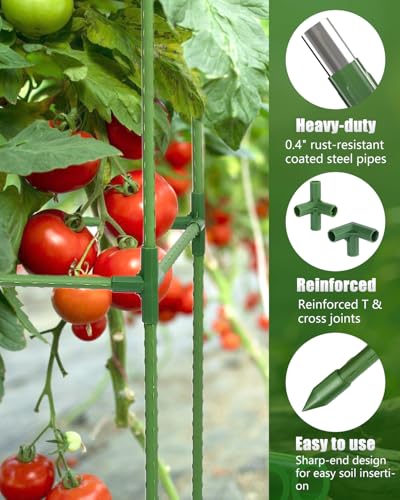 3 Pack 47 Inch Heavy Duty Height Adjustable Square Tomato Cage - color: Dark Green