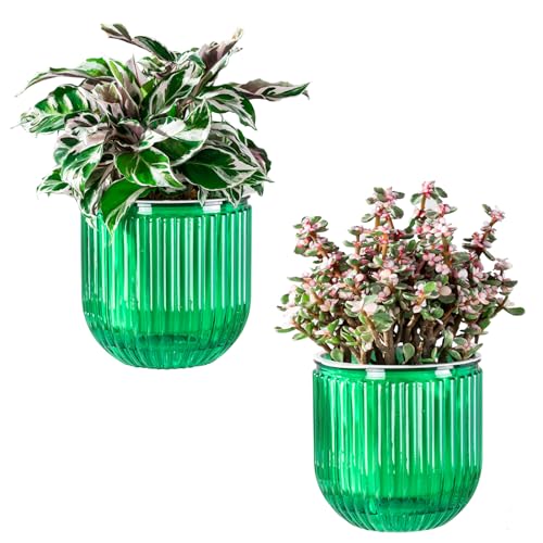 Melphoe Self Watering Pots for Indoor Plants Planter, 5.3 Inch 2 Pack Planters Self Watering Plant Pots for Flower, Houseplants, Succulent, African Violets and Cactus with Drainage - color: Emerald, size: 5.3''