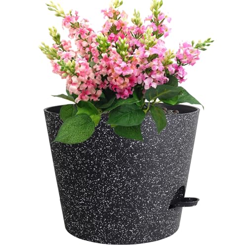 Meowell 12 inch Large Self Watering Pot for Indoor Outdoor Plants - color: Speckled Black, size: 12inch A
