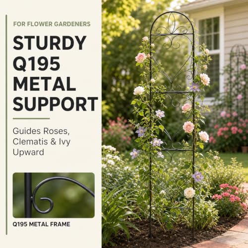 4 Pack Q195 Metal Garden Trellis for Climbing Plants, 66 x 13in - color: black-4pc