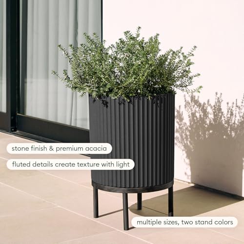 Veradek Demi Series Raised Planter - Round Planter with Stand - color: Black/Black, size: 12 Inch