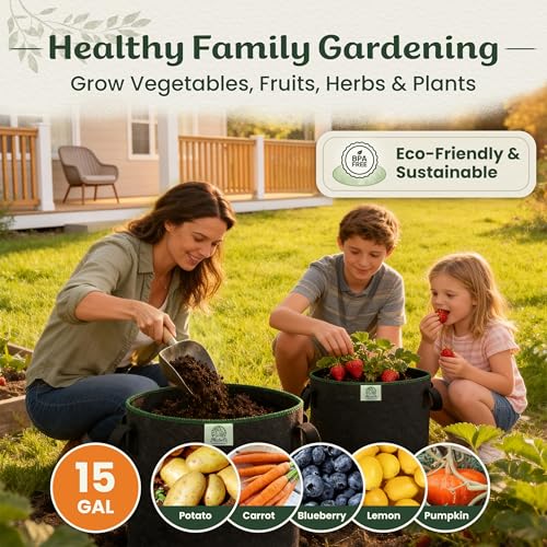 Mabel's Gardening 5-Pack 15 Gallon Grow Bags - Garden Planting Bags 17.7 x 14.2 INCH Made of 8.85 oz/yd² (300g/m²) Felt & Fleece Fabric Plant Pot, Plant Bag, Grow Bag for Pumpkin Potato Tomato - color: 5-pack, size: 15 Gallon