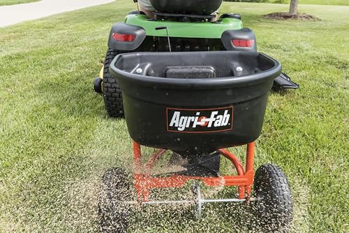 Agri-Fab Tow Behind Broadcast Spreader for Seed, Fertilizer, Salt and Ice Melt, 110 lb Capacity Lawn and Garden Spreader with 10 Ft Spread Width - style: 110 lb. Direct Rod Control Tow-Behind Spreader