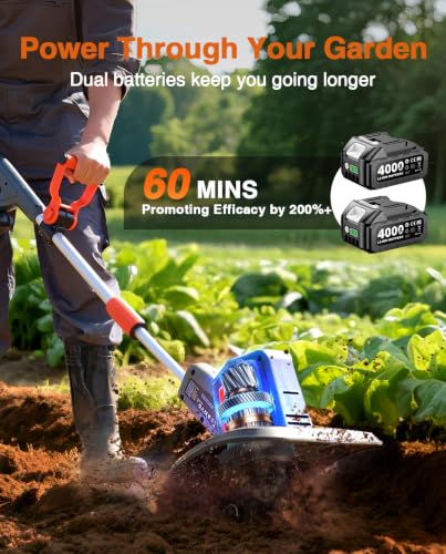 Cordless Tiller Cultivator for Gardening, Battery Powered Garden Rototiller - size: 9 inch x7 inch