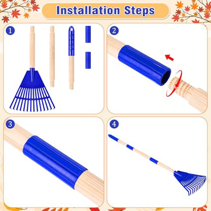2 Pcs 35'' Kids Rakes for Leaves - Plastic Rake Head with 2 Pairs Kids - color: Red & Blue-2 Pack