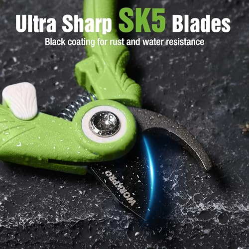 WORKPRO 6.9" Bypass Pruning Shears Gardening Scissors with SK5 Blade, Green - color: Green