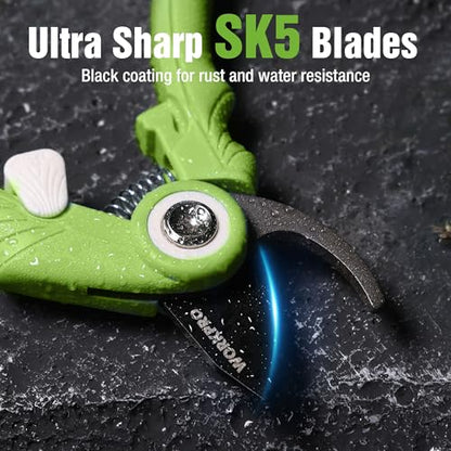 WORKPRO 6.9" Bypass Pruning Shears Gardening Scissors with SK5 Blade, Green - color: Green