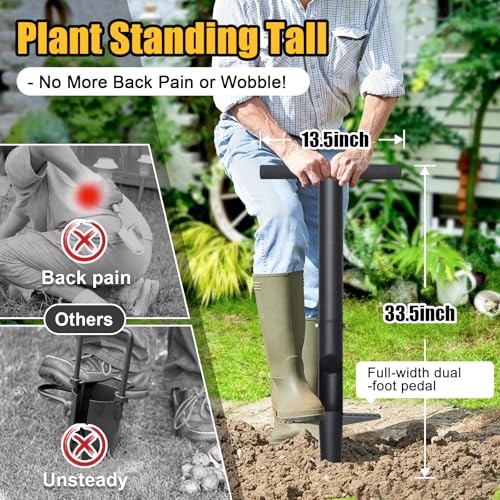 Bulb Planter & Sod Plugger - 34" Long Handle Grass Plugger Tool for Lawn Repair, Heavy Duty Garden Hole Digger with Easy Plug Release for Zoysia Plugs, Bare Spots, Tulip Planting,Turf Transplanting - color: black