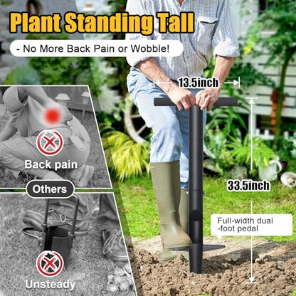 Bulb Planter & Sod Plugger - 34" Long Handle Grass Plugger Tool for Lawn Repair, Heavy Duty Garden Hole Digger with Easy Plug Release for Zoysia Plugs, Bare Spots, Tulip Planting,Turf Transplanting - color: black