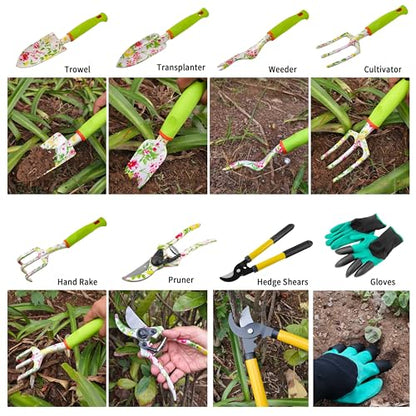 Gardening Tools – 42 Piece Premium Gardening Tool Set,Heavy Duty Hand Tools with Fashion Garden Tools Organizer Handbag,Rust-Proof Gardening Tool Kit, Ideal Gardening Gifts for Women(Pink Floral)