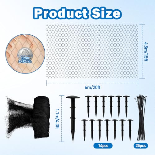 Pond Netting, 15x20FT Heavy Duty, Extra Strong Rip Proof Mesh with Reinforced Edges, Garden Net for Koi Fish Pond Protection from Raccoons, Herons, Leaves, UV Resistant & No-Sag Design - size: 15*20ft