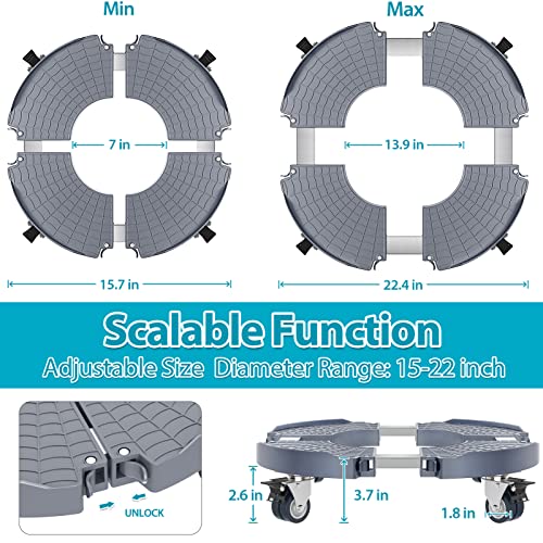 VANCASTLE Plant Caddy Plant Stand with Wheels, Heavy Duty Plant roller base 15-22 Inch Adjustable，Palnt Wheel Base 440 LBS, Large Potted Planter Cart Dolly for Flower Mover, Gray, 1 Pack - color: Grey, size: 1