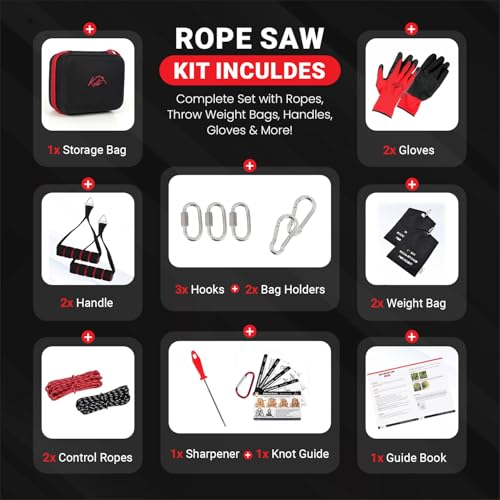 55 Inch High Limb Rope Saw – 360 Rope Chain Saw for Manual Tree Limb Cutting – Sharp Hand Chainsaw with Dual-Sided Blades – Fast and Easy Pocket Chainsaw with Ergonomic Handles and Carrying Case