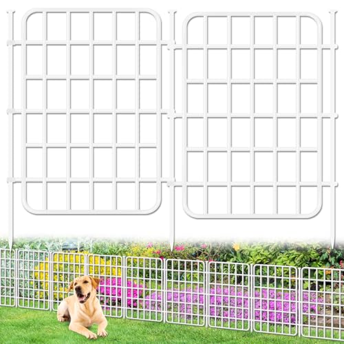13ft x 17in Garden Fence Animal Barrier, 12 Panels No Dig Fence Border, Rustproof Metal Decorative Garden Fencing with Ground Stake, Flower Bed Edging Border for Dog, Rabbit, Outdoor Patio, White - color: White, size: 12 Panels, 13ft x 17in