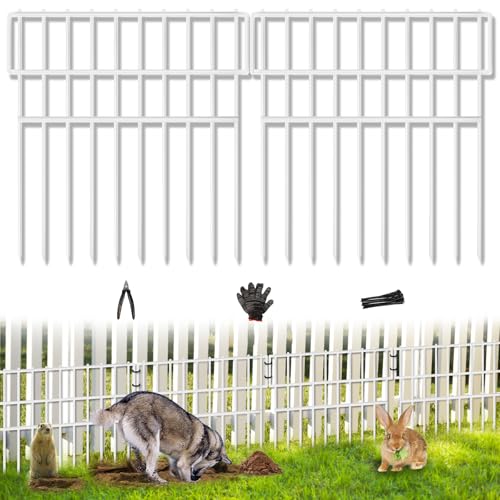 39.5ft(L) X 13in(H) Animal Barrier Fence, 28 Panels No Dig Fence for Dogs, 1.52IN Gap Anti Digging Dog Barrier, Rustproof Metal Garden Edging Border Defense for Outdoor, Yard, Lawn, White - color: White, size: 28 Panels, 39.5FT x 13IN
