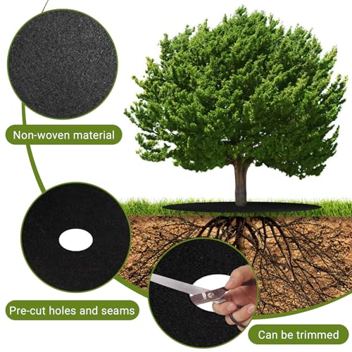 12 Pack 20.5 Inch Non-Woven Tree Mulch Ring - Degradable Tree Protector Mat, Round Anti Grass Gardening Landscaping Fabric Cover, Reusable Tree Weed Barrier Mat for Weed Control Root Protection - color: Black