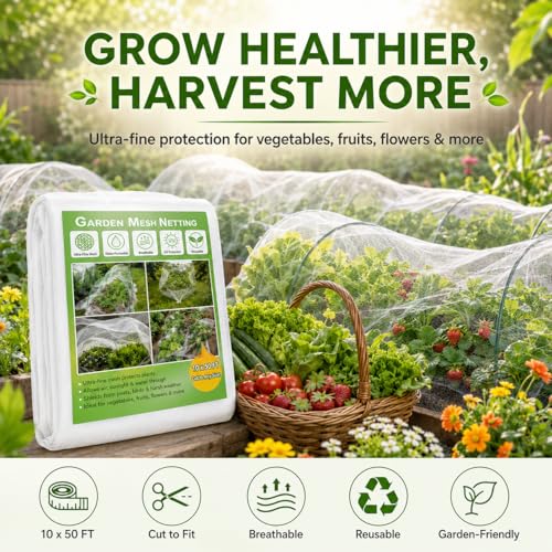 10 ft x 50 ft Garden Mesh Netting,Ultra Fine Plant netting for garden protection, garden netting for raised beds Vegetables,Bird Insect Nettings for Gardening, Blueberry Bush Strawberry Nettings Cover - size: 10 ft x 50 ft