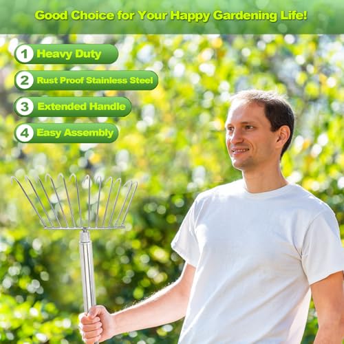 Turf Dead Grass Leaf Rakes Long Handle for Lawns, Garden, Leaves