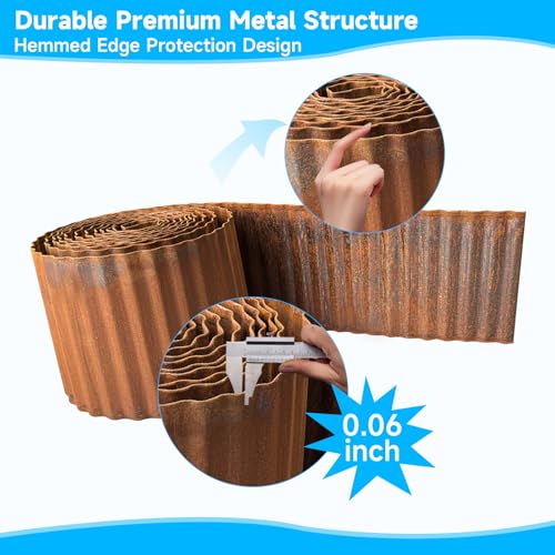 MTART Metal Garden Edging for Landscaping, Sturdy Corrugated Edging Border for DIY Flower Bed, Lawn and Landscape Edging (Rusty, 5.5"×60Ft) - color: Rusty, size: 5.5"×60Ft