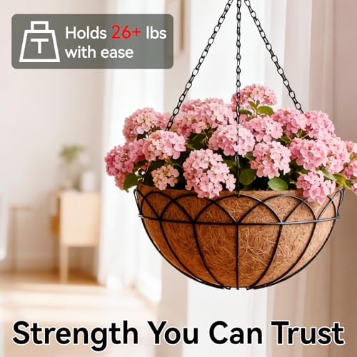 Halatool 2 Pack 14 Inch Hanging Baskets with Coco Liner, Heavy Duty Planter