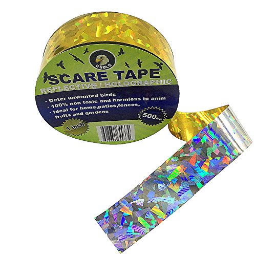 Gold Bird Scaring Reflective Tape, Holographic Ribbon, Ideal for Garden, Patio, Field and Fence - 1'' x 500 Ft (Gold) - color: Gold
