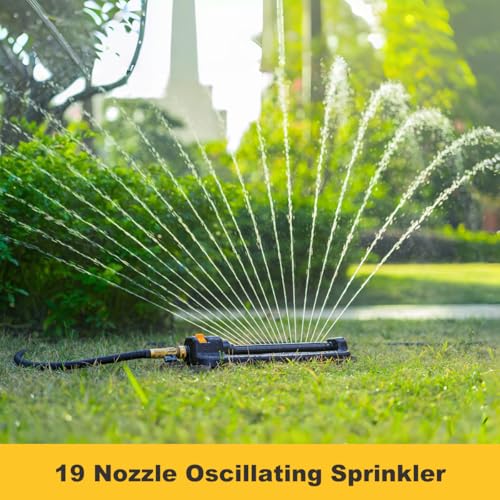FANHAO Oscillating Sprinkler for Yard, Garden and Flower Beds, Covers Up to 3,600 sq. ft., Durable Lawn Sprinkler with 19 Precision Nozzles, Adjustable Range Watering System