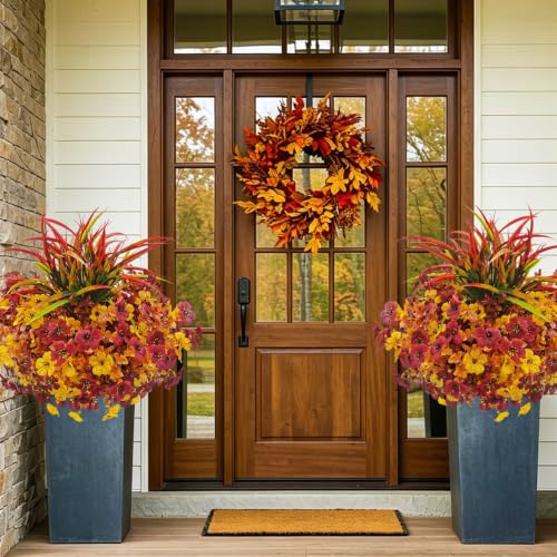12 Bundles Artificial Fall Flowers for Outdoors Fake Mums UV Resistant - color: Fall Colors