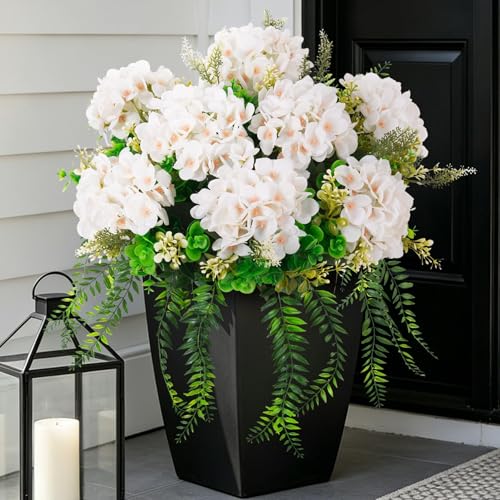 Ammyoo Artificial Hydrangea Flowers with Eucalyptus for Outdoor Decorations - color: White