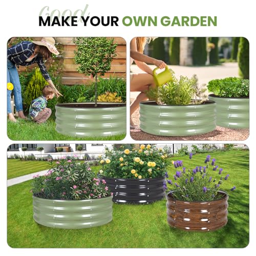 G GOOD GAIN Round Raised Garden Bed Outdoor, 3x3x1ft, 2Pcs, Olive Green - color: Olive Green, size: 3x3x1 FT (2 Packs)
