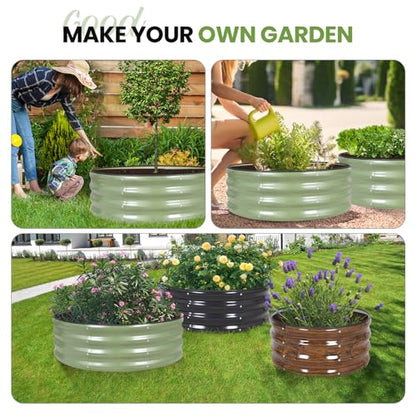 G GOOD GAIN Round Raised Garden Bed Outdoor, 3x3x1ft, 2Pcs, Olive Green - color: Olive Green, size: 3x3x1 FT (2 Packs)