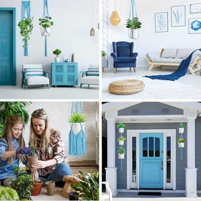 SFENNGPET Macrame Plant Hangers, 6Pack Hanging Planters for Indoor Plants - color: Sky Blue