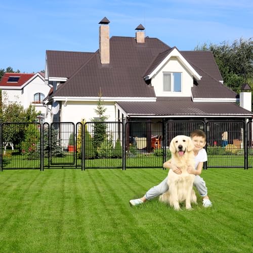 32in(H) Garden Fence with Gate, 8 Panels Total 17.7Ft(L) Wide Door Low Threshold Dog Fence Outdoor for Yard, Heavy Duty Garden Fence Animal Barrier, Flower Beds Fencing, Black - size: 32in(H)×18ft(L) 8 panels