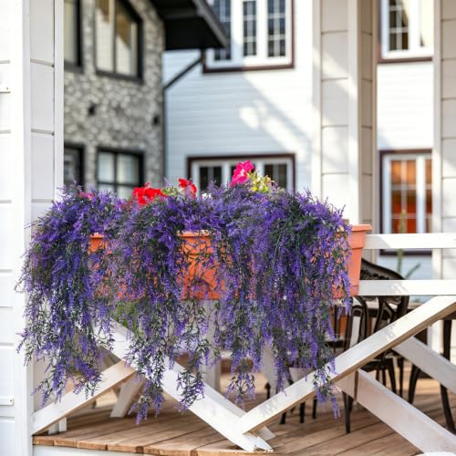 RECUTMS 4Pcs Artificial Purple Hanging Lavender Fake Plants for Outdoors - color: Purple