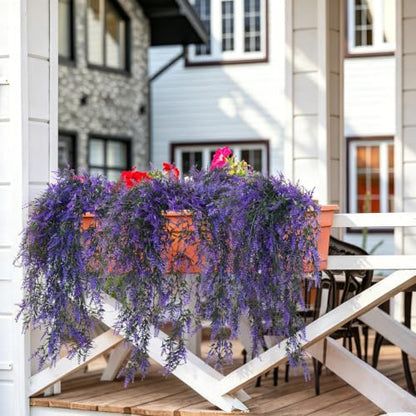RECUTMS 4Pcs Artificial Purple Hanging Lavender Fake Plants for Outdoors - color: Purple