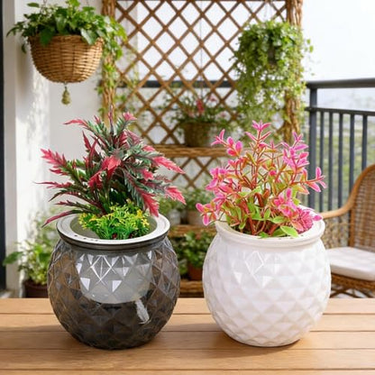 Self Watering Planter Pots, Automatic Water Absorbing Pot Indoor Hydroponic Plant Flower Pots for Green Luo, Succulent Plant (White, 11x10.5cm) - color: White