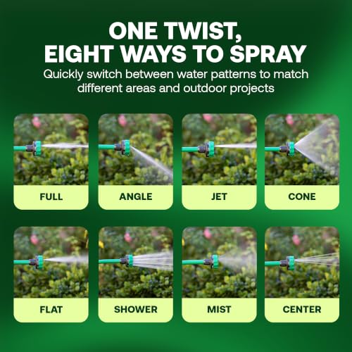 Rain Bird TCNZL8PWAND16 Watering Wand Garden Hose Nozzle, 16 Inch - Thumb Flow Control with 8 Spray Pattern, Comfort Grip, 3/4 in GHT for Plants, Flower Beds & Outdoor Cleaning - Green and Black - size: 8-Pattern