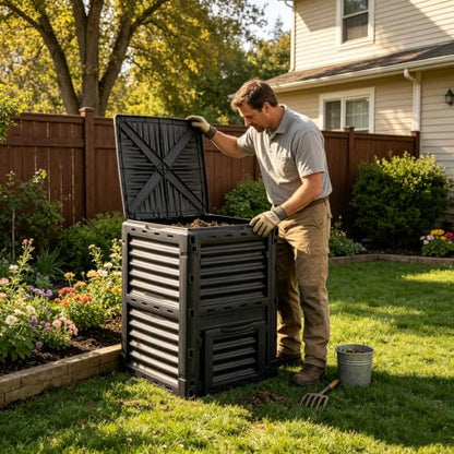 LAUSAINT HOME Outdoor Compost Bin, 80 Gallon Large Capacity Composter for Garden Waste, Fast Creation of Fertile Soil, Black - size: 80 gallon