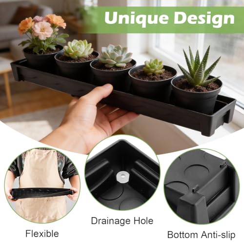 RooTrimmer 5 Pack Plastic Plant Saucer (17"x3"x1.5"), Rectangular Window Sill Plant Pot Trays with Removable Drainage Hole, Thick Windowsill Saucer Tray for 2.8 inch (7CM) Flower Nursery Pots (Black) - size: Trays (17"x3"x1.5") for 2.8 Inch Pots-5 Pack