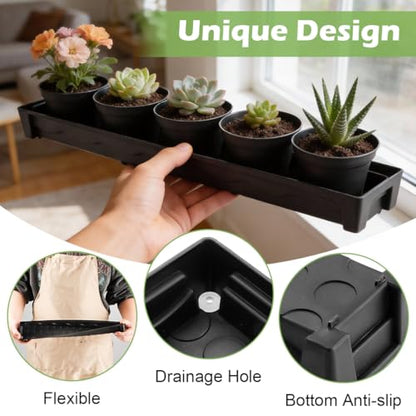 RooTrimmer 5 Pack Plastic Plant Saucer (17"x3"x1.5"), Rectangular Window Sill Plant Pot Trays with Removable Drainage Hole, Thick Windowsill Saucer Tray for 2.8 inch (7CM) Flower Nursery Pots (Black) - size: Trays (17"x3"x1.5") for 2.8 Inch Pots-5 Pack