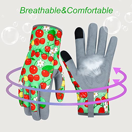 Leather Gardening Gloves for Women Thorn Proof Garden Gloves Touch Screen Working Gloves Gifts,M - color: Cherry
