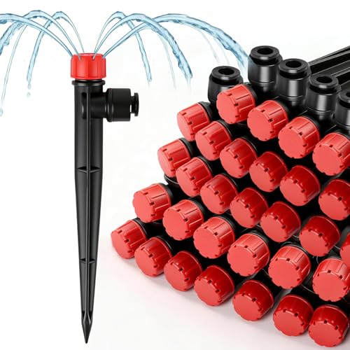 30 Pack Quick Connect Drip Emitters with Stake for 1/4" Irrigation Tubing, Adjustable 360 Degree Water Flow Irrigation Sprayer On 5" Stake Garden Irrigation Dripper for Watering System - color: Push Stream Emitter-30P