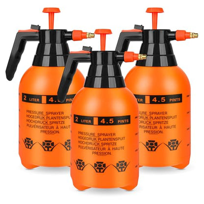 3Pcs 1/2 Gallon Hand Pump Sprayer with Adjustable Nozzle, Orange - color: Orange