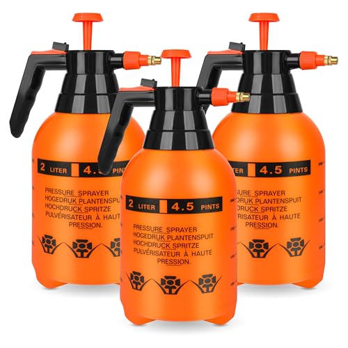 3Pcs 1/2 Gallon Hand Pump Sprayer with Adjustable Nozzle, Orange - color: Orange