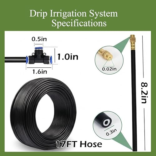 360° Adjustable Drip Irrigation System - 17FT Garden Watering System with 5 Nozzles, Garden Irrigation System, Greenhouse Accessories, Atomizing System for Yard, Lawn, Plants, 5/16 inch Hose - size: 17FT with 5 Nozzles