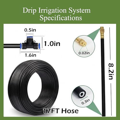 360° Adjustable Drip Irrigation System - 17FT Garden Watering System with 5 Nozzles, Garden Irrigation System, Greenhouse Accessories, Atomizing System for Yard, Lawn, Plants, 5/16 inch Hose - size: 17FT with 5 Nozzles