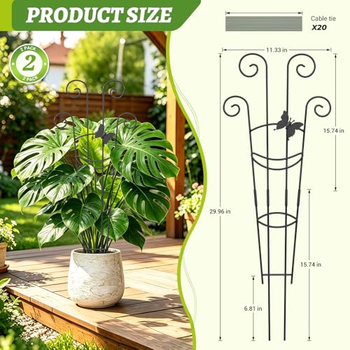 Plant Trellis 2 Pack Trellis for Potted Plants 29.96 in Trellis for Climbing Plants Indoor Plant Support Expandable Metal Monstera Plant Support for Pothos Ivy with Plant Ties - size: 29.96in, 2P